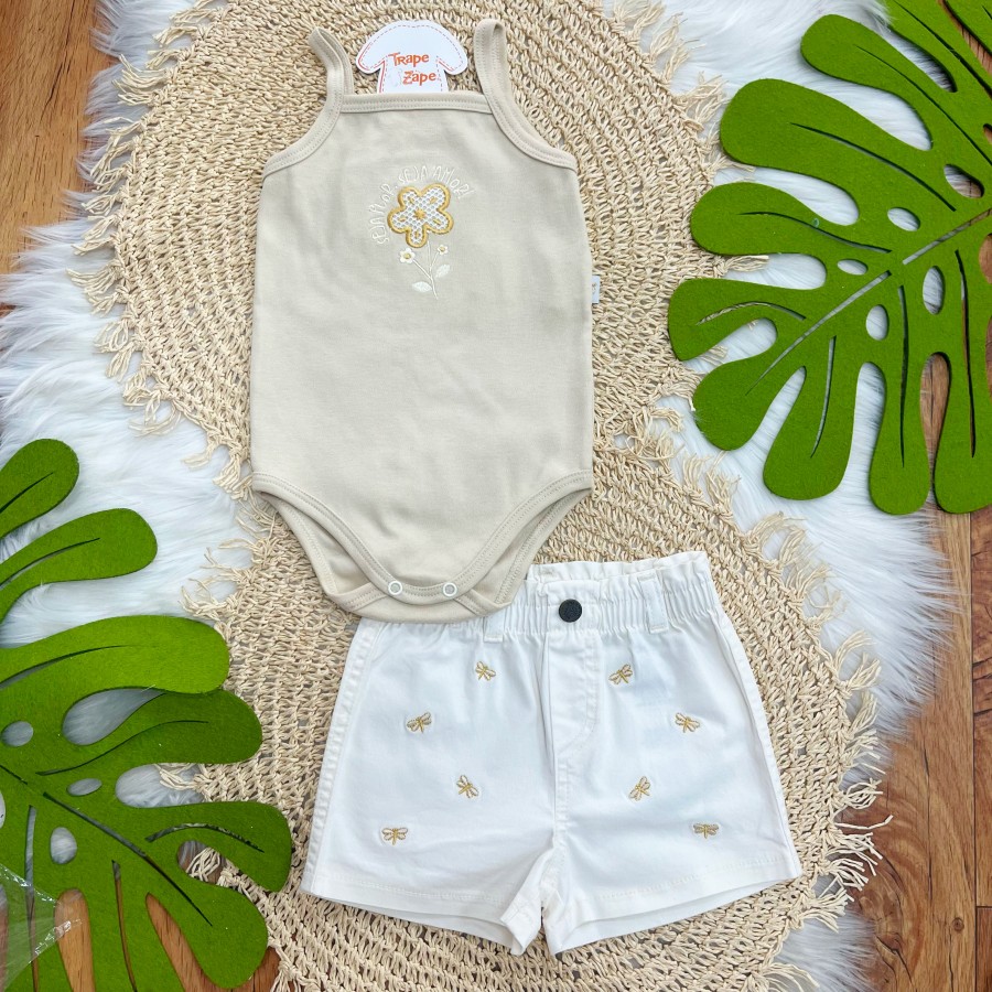 Conjunto Seja Flor, Seja Amor Areia e Branco